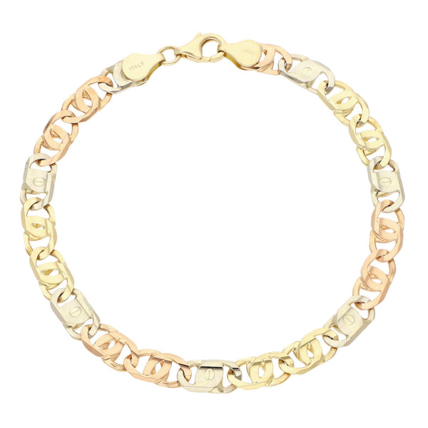 Pulsera eslabón nudo egipcio en oro tres tonos 14 kilates.
