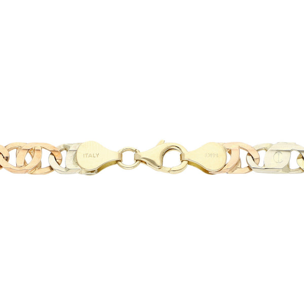 Pulsera eslabón nudo egipcio en oro tres tonos 14 kilates.
