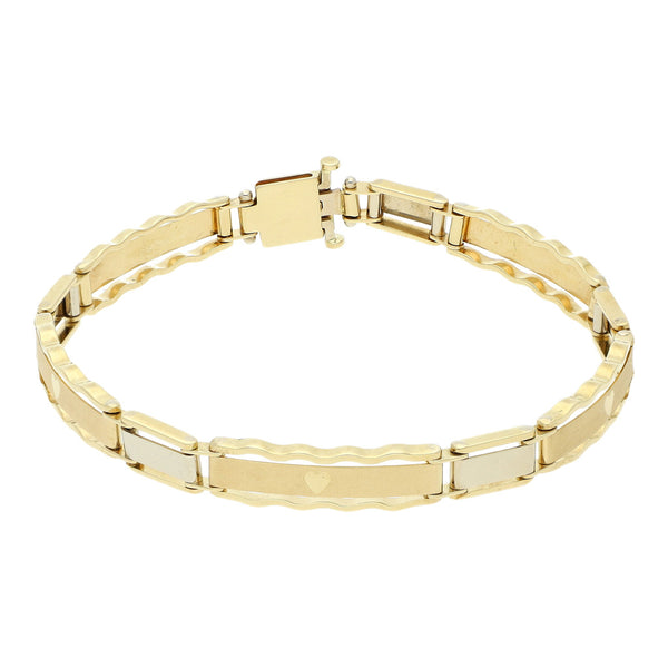 Pulsera eslabón articulado en oro dos tonos 14 kilates.