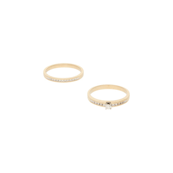 Dos anillos churumbela y anillo de compromiso con diamantes en oro amarillo 14 kilates.