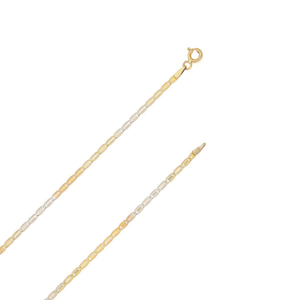 Collar nudo marino y cruz hueca platinada en oro dos tonos 14 kilates.