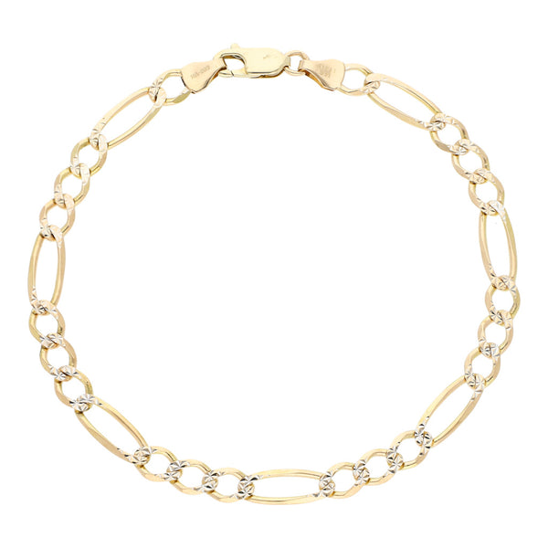 Pulsera de tres eslabones por uno platinados en oro amarillo 14 kilates.