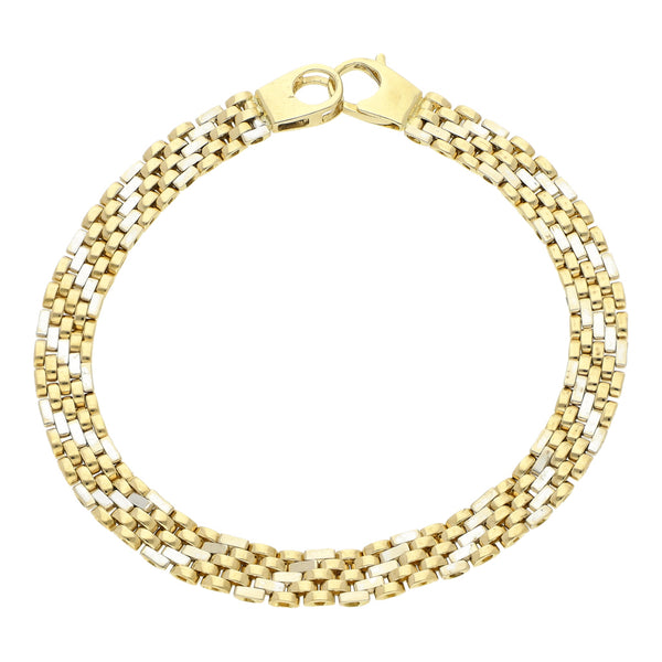 Pulsera eslabón articulado en oro dos tonos 14 kilates.