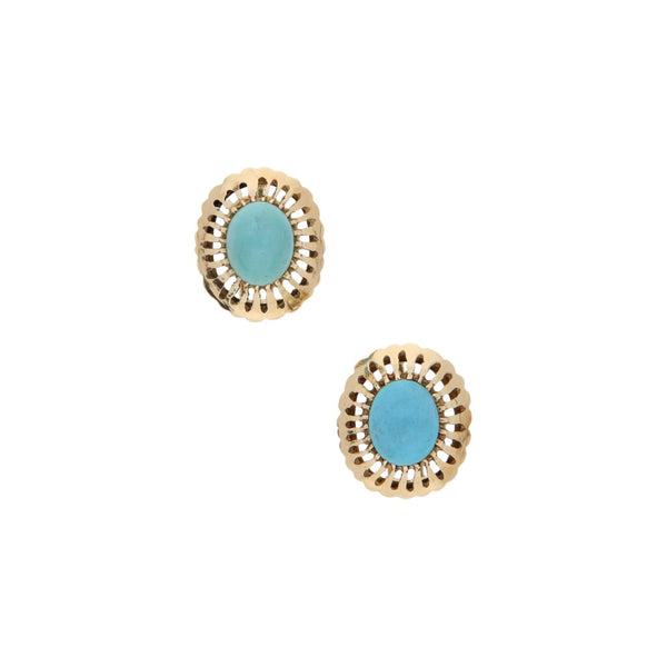 Aretes calados con turquesas en oro amarillo 14 kilates.