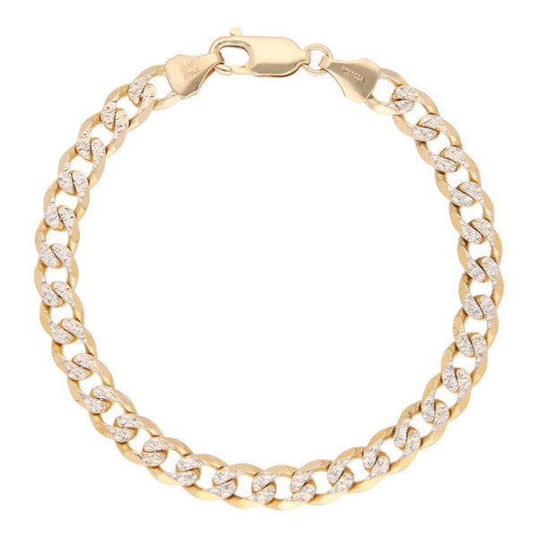 Pulsera eslabón barbado platinado en oro amarillo 14 kilates.