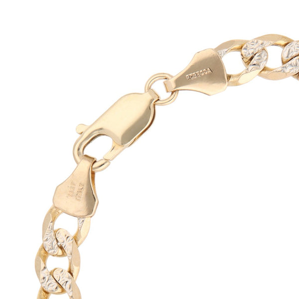 Pulsera eslabón barbado platinado en oro amarillo 14 kilates.