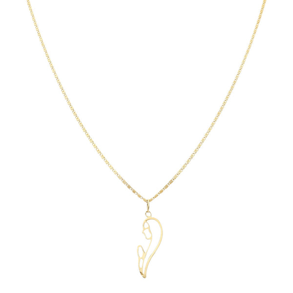 Collar eslabón nudo marino y medalla laminada motivo Madonna en oro amarillo 14 kilates.