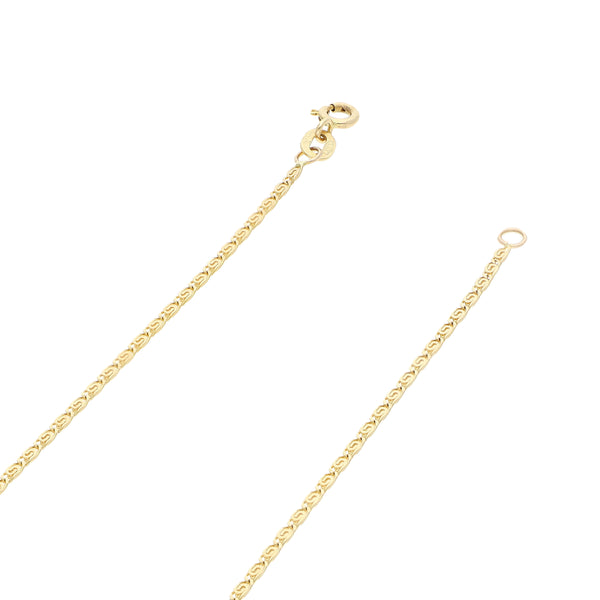Collar eslabón nudo marino y medalla laminada motivo Madonna en oro amarillo 14 kilates.