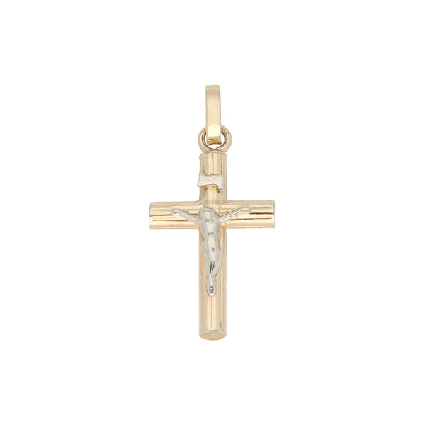 Crucifijo diseño especial en oro dos tonos 14 kilates.