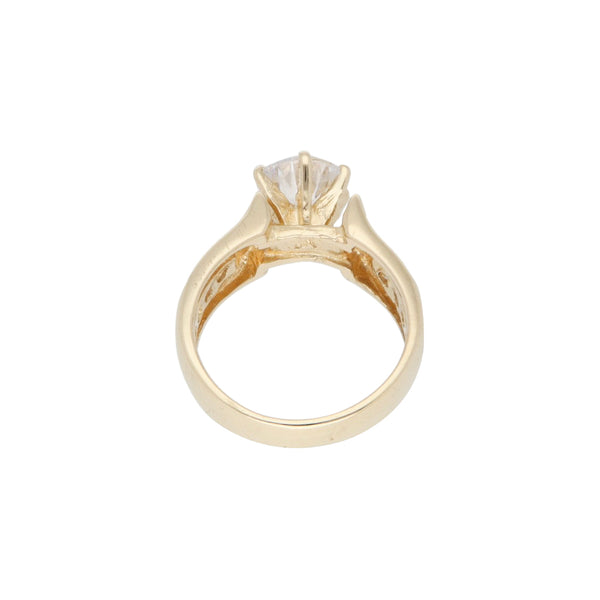 Anillo de compromiso con sintético en oro amarillo 14 kilates.