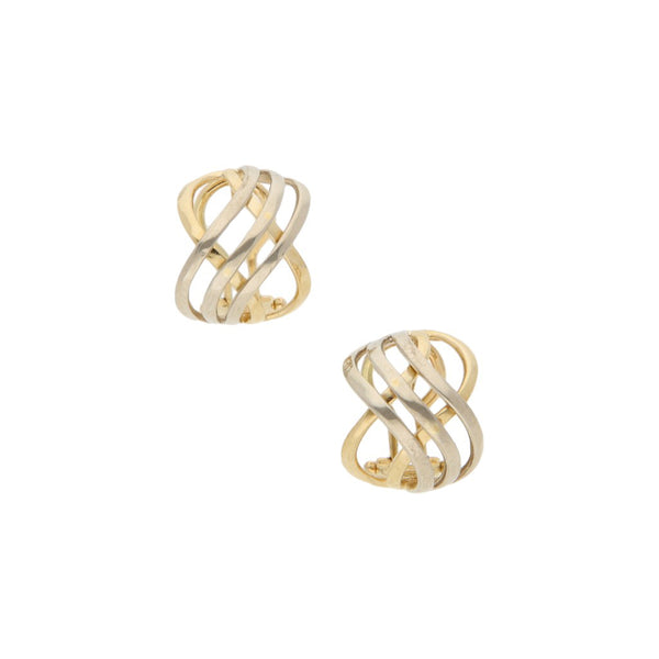 Aretes calados en oro dos tonos 14 kilates.
