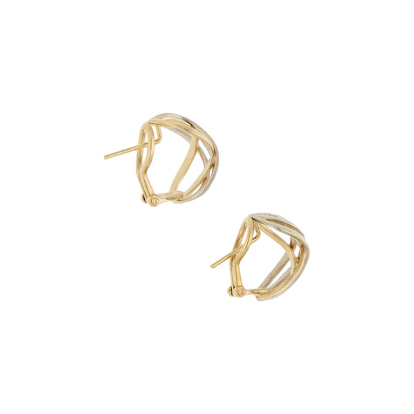 Aretes calados en oro dos tonos 14 kilates.