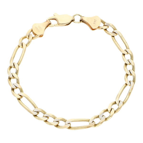 Pulsera infantil de tres eslabones platinados por uno en oro amarillo 14 kilates.