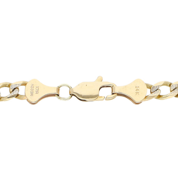Pulsera infantil de tres eslabones platinados por uno en oro amarillo 14 kilates.