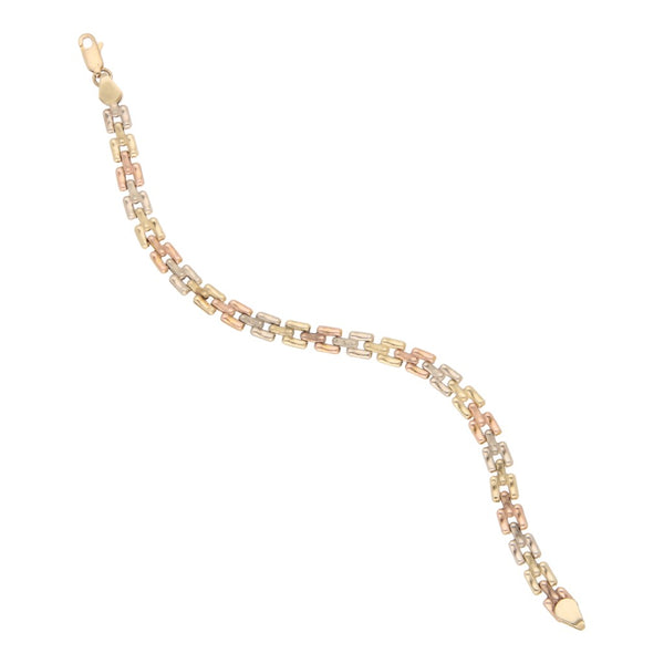Pulsera eslabón articulado en oro tres tonos 14 kilates.