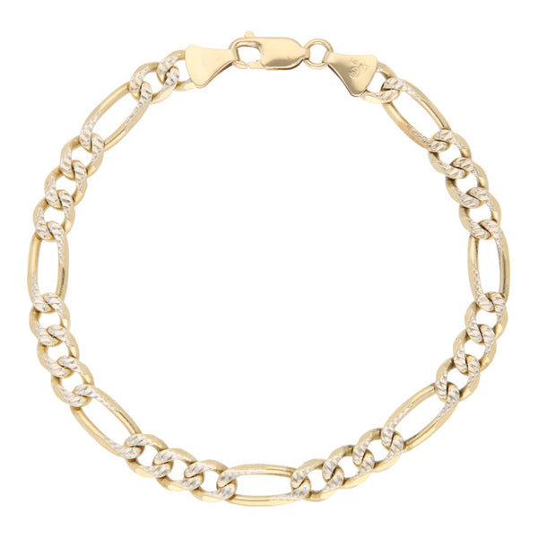 Pulsera de tres eslabones por uno platinados en oro amarillo 14 kilates.