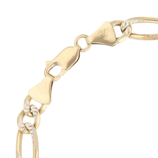 Pulsera de tres eslabones por uno platinados en oro amarillo 14 kilates.