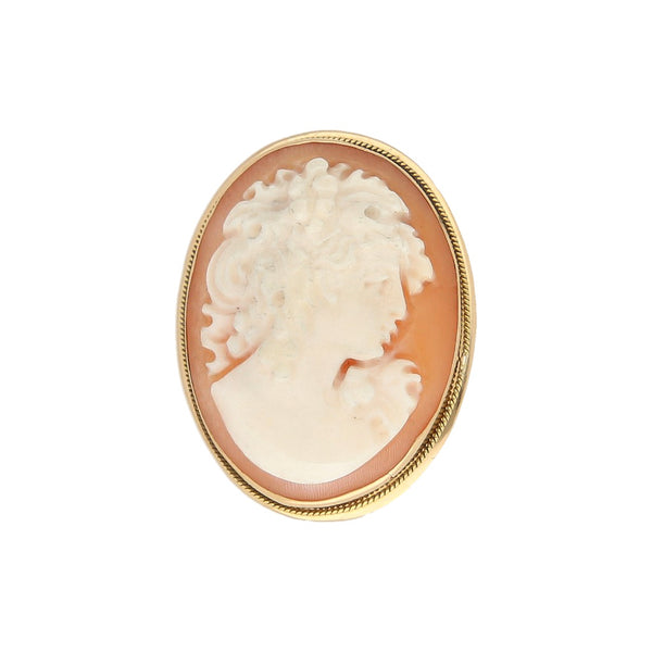 Dije diseño especial motivo camafeo con coral en oro amarillo 14 kilates.