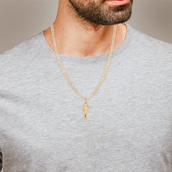 Collar eslabón nudo marino con medalla motivo Divino Rostro con circonias en oro amarillo 14 kilates.