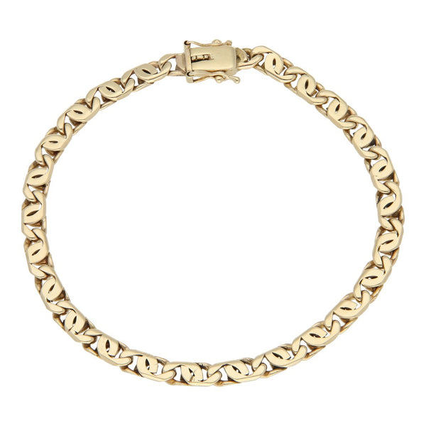 Pulsera eslabón nudo egipcio en oro amarillo 14 kilates.