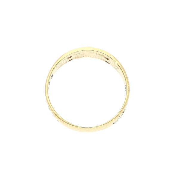 Anillo diseño especial con circonias en oro amarillo 14 kilates.