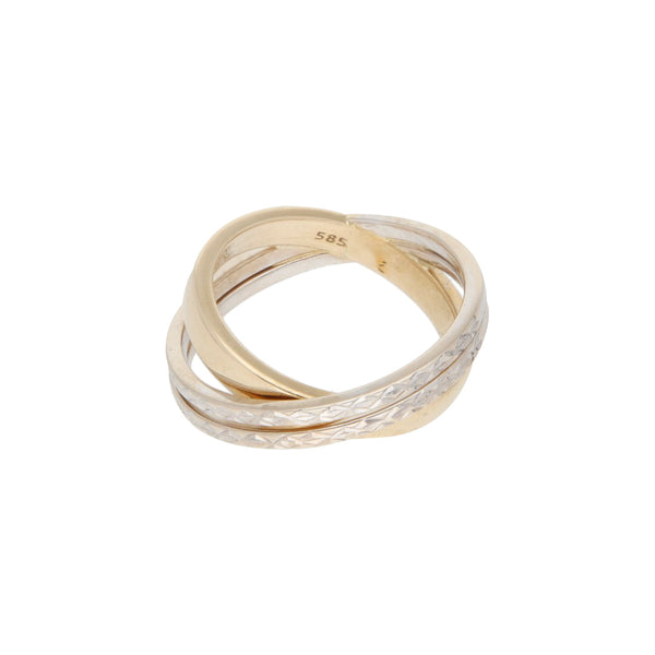 Anillo diseño estilizado en oro dos tonos 14 kilates.