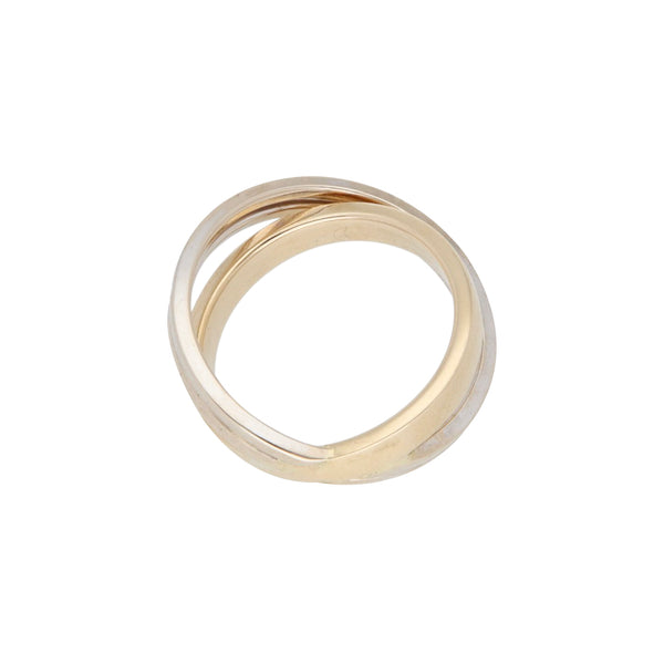 Anillo diseño estilizado en oro dos tonos 14 kilates.