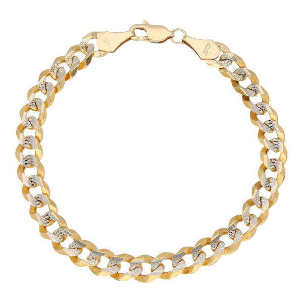 Pulsera eslabón encontrado platinado en oro amarillo 14 kilates.