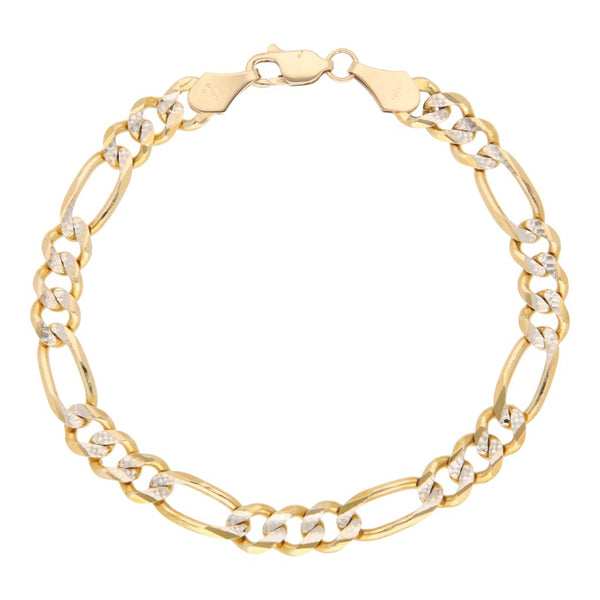 Pulsera de tres eslabones por uno Platinado en oro amarillo 14 kilates.