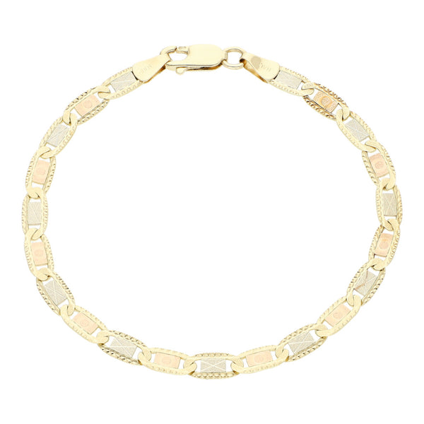 Pulsera eslabón nudo marino en oro tres tonos 14 kilates.