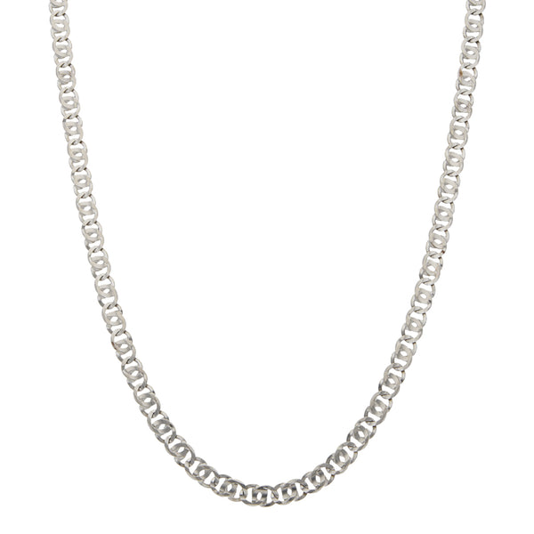 Collar eslabón nudo egipcio en oro blanco 14 kilates.
