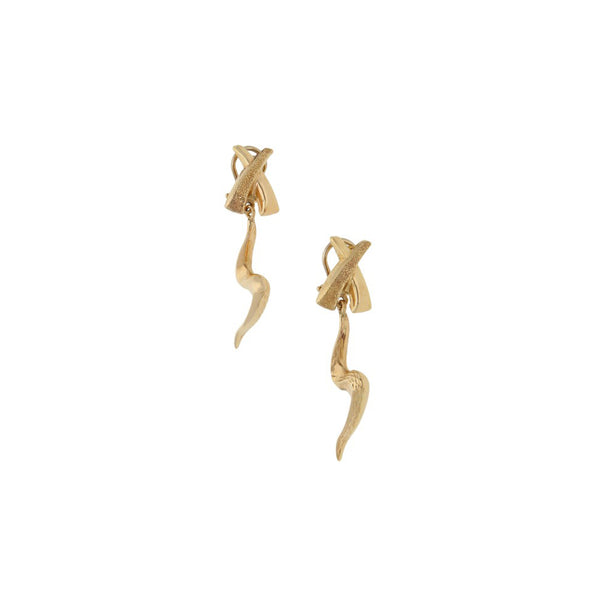 Aretes huecos con colgantes en oro amarillo 14 kilates.