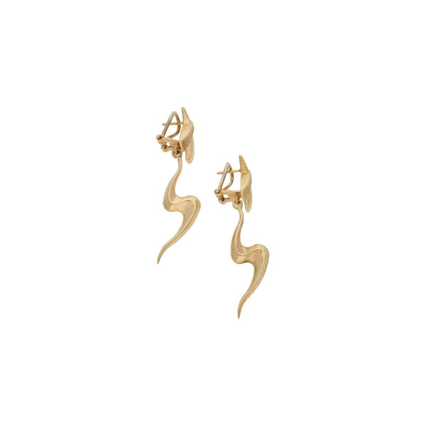 Aretes huecos con colgantes en oro amarillo 14 kilates.