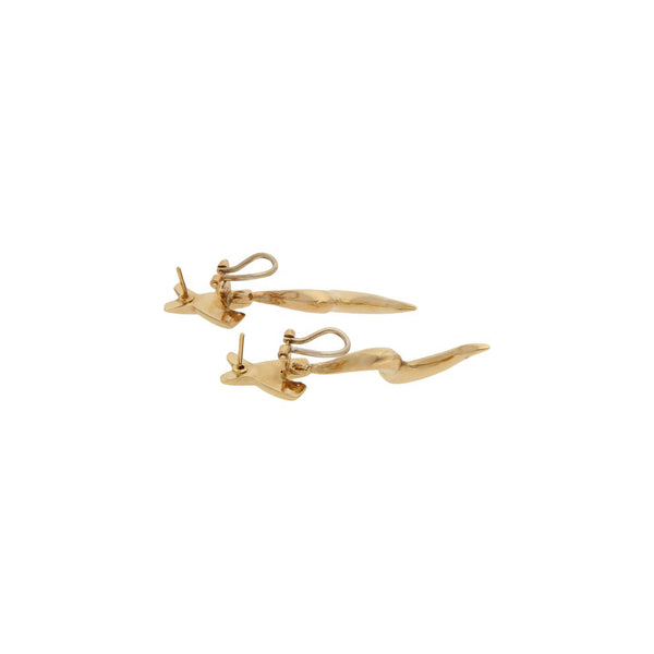 Aretes huecos con colgantes en oro amarillo 14 kilates.