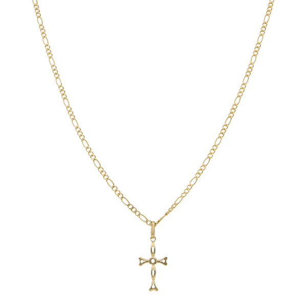 Collar de tres eslabones por uno y cruz diseño especial en oro amarillo 14 kilates.