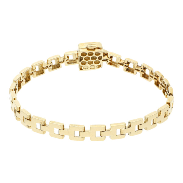 Pulsera eslabón articulado con sintéticos en oro amarillo 14 kilates.