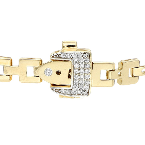 Pulsera eslabón articulado con sintéticos en oro amarillo 14 kilates.