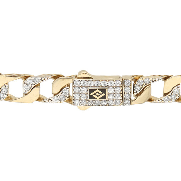 Pulsera eslabón barbado con sintéticos en oro amarillo 14 kilates.