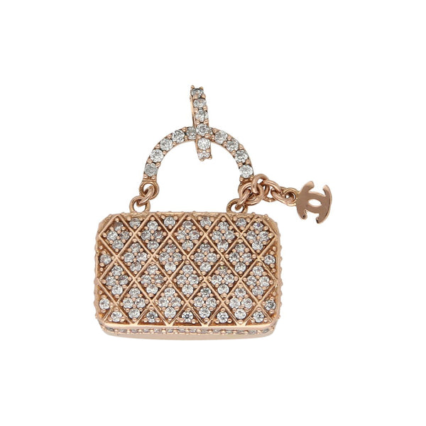 Dije hueco motivo bolso con sintéticos en oro rosa 14 kilates.