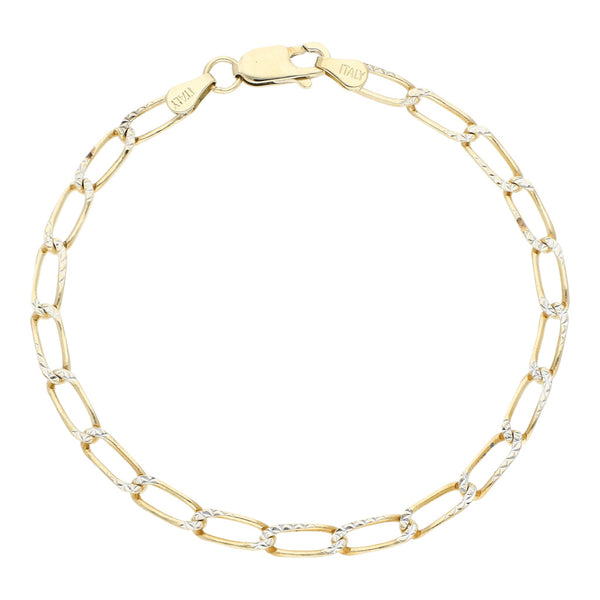 Pulsera eslabón encontrado platinado en oro amarillo 14 kilates.