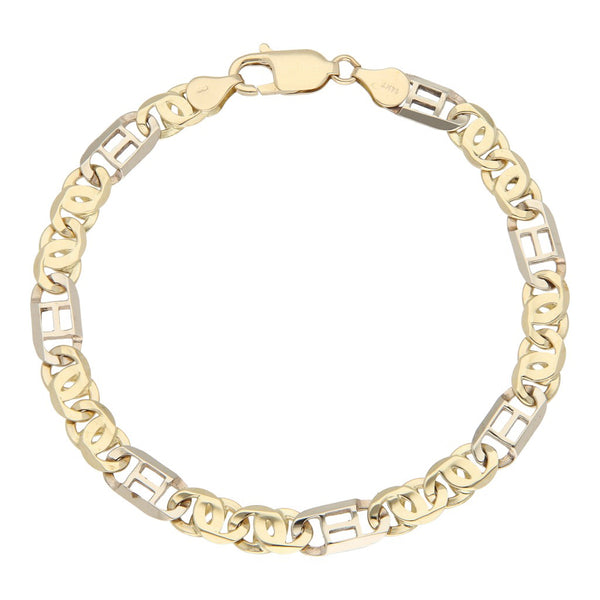 Pulsera eslabón combinado en oro dos tonos 14 kilates.