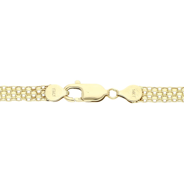 Pulsera eslabón combinado en oro tres tonos 14 kilates.
