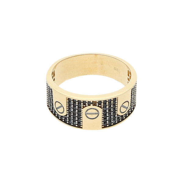 Anillo diseño especial con sintéticos en oro amarillo 14 kilates.