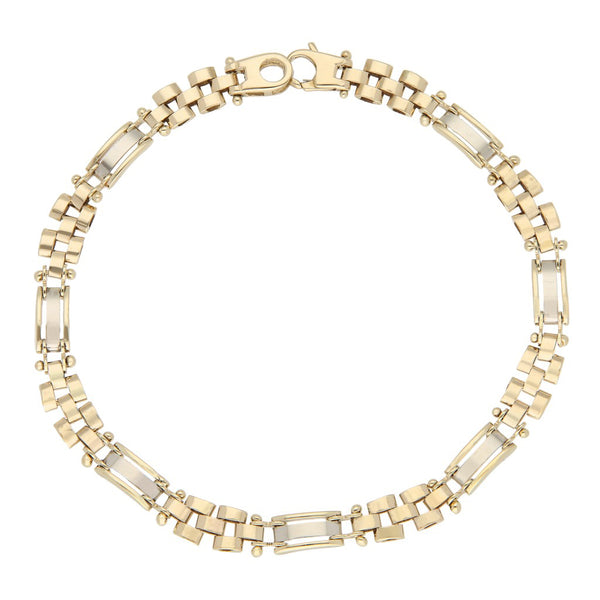 Pulsera eslabón articulado en oro dos tonos 14 kilates.