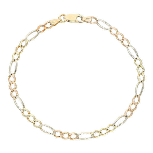 Pulsera de tres eslabones por uno en oro tres tonos 14 kilates.