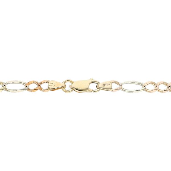 Pulsera de tres eslabones por uno en oro tres tonos 14 kilates.