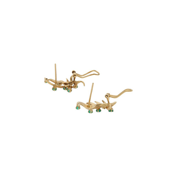 Aretes diseño especial con sintéticos en oro amarillo 14 kilates.