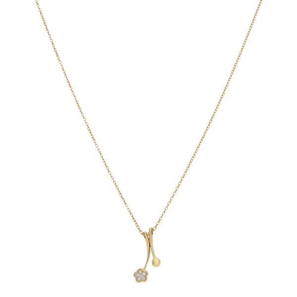 Gargantilla eslabón cruzado con dije diseño especial motivo flor y circonias en oro amarillo 14 kilates.