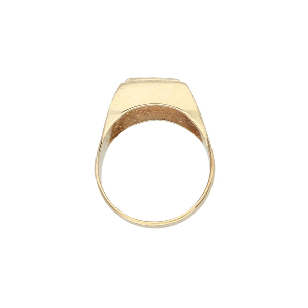 Anillo tipo sello con sintéticos en oro amarillo 14 kilates.