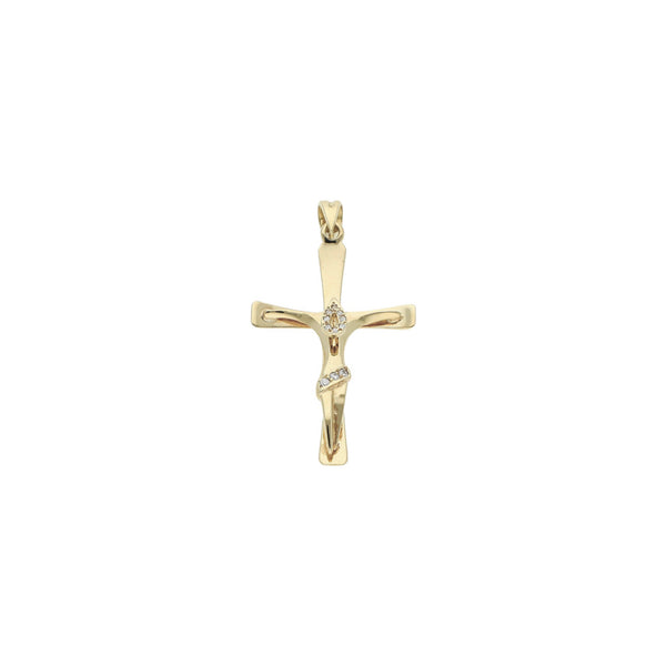 Crucifijo diseño especial con circonias en oro amarillo 14 kilates.